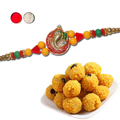 "Rakhi - ZR-5570 A (Single Rakhi), 500gms of Laddu - Click here to View more details about this Product